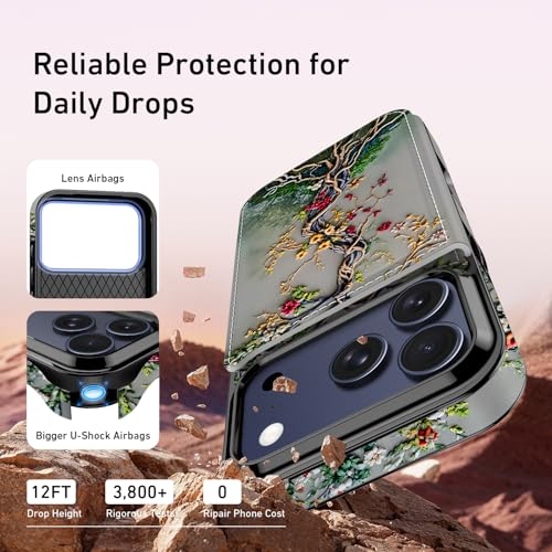 FUNMIKO for iPhone 18 Pro Wallet Case, Card Holder, RFID-Blocking - color: Blooming Tree of Life, size: iPhone 18 Pro