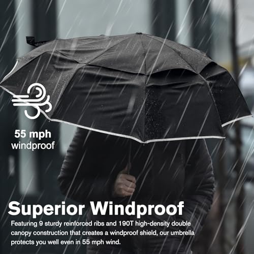 G4Free 42 Inch Eco Windproof Umbrella for Rain Strong Compact Umbrellas - color: Black