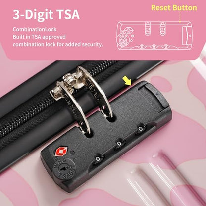 Merax Hardshell Luggage Set,3-Piece Printed Travel Suitcases,Pink - color: Pink, size: 3 Piece(20/24/28)