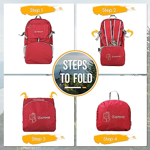 ZOMAKE Lightweight Packable Backpack 35L, Water Resistant Foldable Day Pack - color: C-bright Red