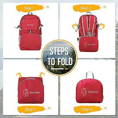 ZOMAKE Lightweight Packable Backpack 35L, Water Resistant Foldable Day Pack - color: C-bright Red