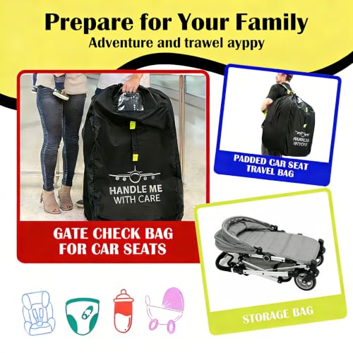 Car Seat Travel Backpack – Universal Fit Bag with Adjustable Backpack Straps, Water-Resistant Airplane Travel Essentials with ID Window