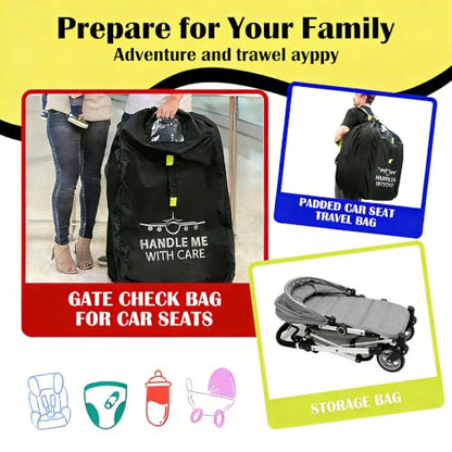 Car Seat Travel Backpack – Universal Fit Bag with Adjustable Backpack Straps, Water-Resistant Airplane Travel Essentials with ID Window