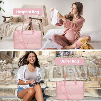 Travel Weekender Carry-on Bags for Women: Duffel Bag with Shoe Compartment - color: 1-Pink, size: 40L-3Pcs Set