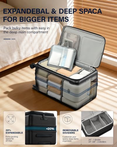 Hanke 28 Inch Top Opening Expandable Extra Large Luggage With TSA Lock，114L - color: Jet Black, size: 28 Inch