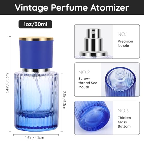 Segbeauty 1oz Glass Travel Cologne Sprayer, Blue Perfume Spray Bottles Refillable, 4pcs 30ml Empty Perfume Bottle for Women, Large Cosmetic Cologne Atomizer Spray Bottle Atomizer Sprayer for Men - color: Gradient Blue, style: 1oz/30ml Set
