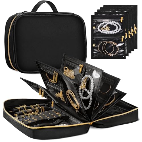 Travel Jewelry Organizer for Women, Detachable Pouches, Tangle-Free, Black - color: Black