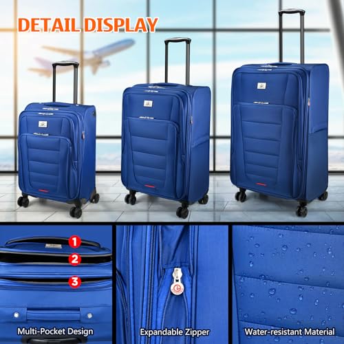 Verdi Luggage 2 Piece Set Suitcase Spinner Wheels Softshell Expandable, Carry On Luggage with USB Port (Navy, 2-Piece set(20/24)) - color: Navy, size: 2-Piece set(20/24)