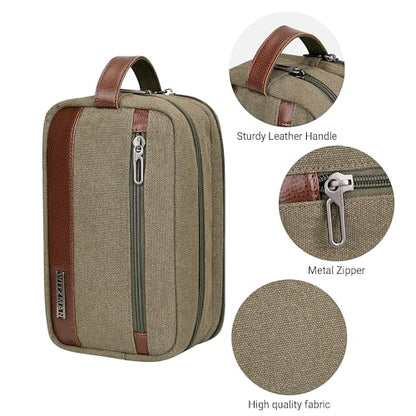 WITZMAN Canvas Toiletry Bag for Men Travel Toiletries Dopp Kit Multi-pocket - color: Army Green