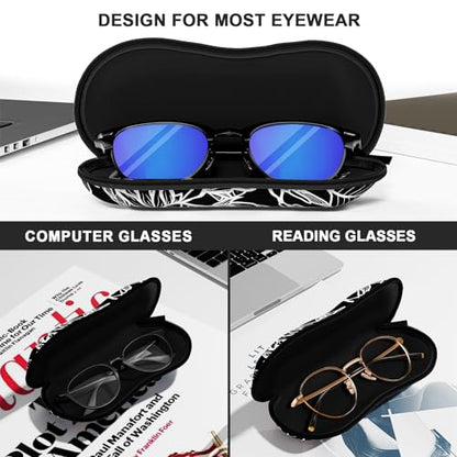 Sunglasses Soft Case, Ultra Light Portable Neoprene Zipper Glasses Case for Men Women - color: Black White Leaves