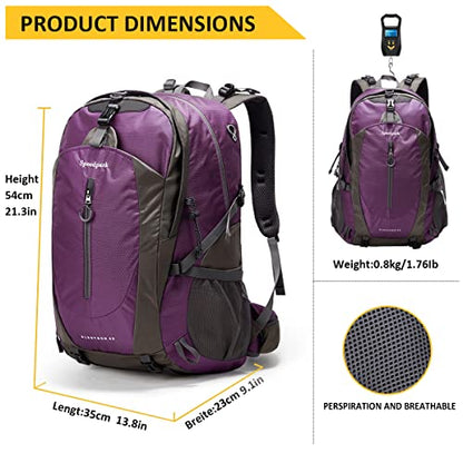 SPEEDPARK 40L Hiking Backpack, Lightweight Camping Daypack with Rain Cover - color: Purple