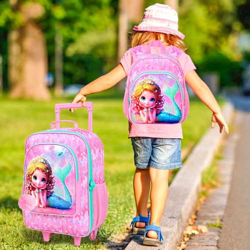 Kids Luggage for Girls 18", 2PCS Carry-on Suitcase Mermaid Set Pink - color: Mermaid Pink