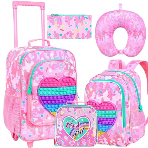 CCJPX 5PCS Kids Luggage Set for Girls, Carry-on Suitcase 18" Heart Pink - color: Ice cream pink 5pcs