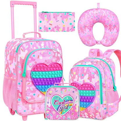 CCJPX 5PCS Kids Luggage Set for Girls, Carry-on Suitcase 18" Heart Pink - color: Ice cream pink 5pcs