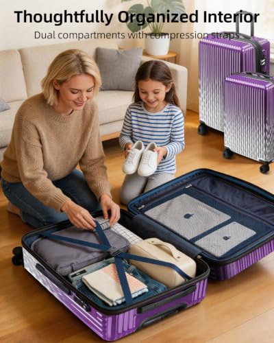 Checked Luggage, 24 Inch Expandable with Spinner Wheels, TSA Lock, Lightweight Travel Suitcase with Large Capacity - color: Amethyst Wave, size: 24inch