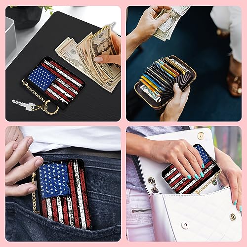 Blusabaca Women's RFID-Blocking American Flag Wallet, Leather, 12 Card Slots, 2 Coins, Zipper Closure, Waterproof - color: American Flag