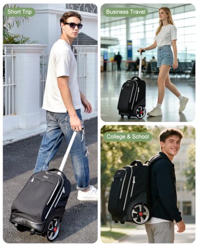 NEW TILAMI 19 Inch Rolling Backpack with Lunch Bag School, Black - color: Black