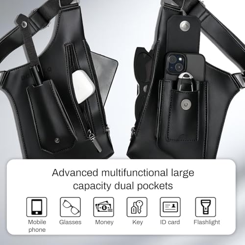 FANNING511 Double Shoulder Armpit Bag for Men Underarm Bag Multi Pocket Underarm Shoulder Bag - color: Black