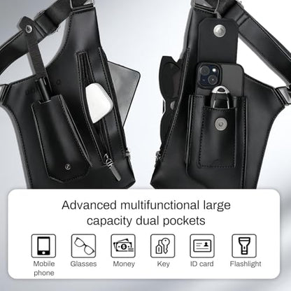 FANNING511 Double Shoulder Armpit Bag for Men Underarm Bag Multi Pocket Underarm Shoulder Bag - color: Black