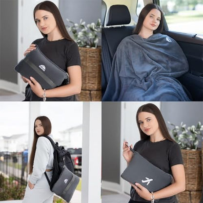 BlueHills Premium Soft 2 Pack Plush Mini Travel Blanket Pillows Combo Gray - color: Gray-2pk-m21