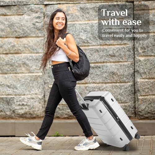 OLIXIS 28 Inch Luggage, Hardside Checked Suitcase with Spinner Wheels, Lightweight ABS Hard Shell Travel Luggage, TSA Approved Lock, Expandable Large Suitcase for Business & Travel–White - color: White, size: 28 IN
