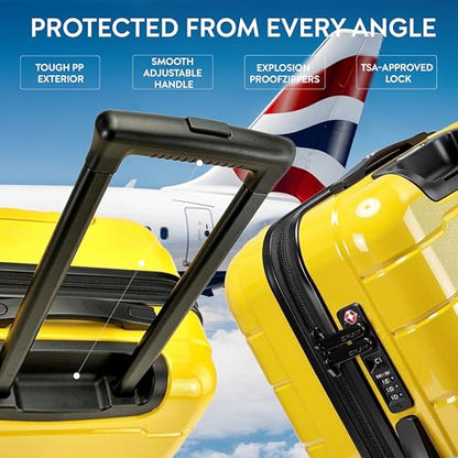5-Piece Luggage Set Expandable Hardside Polypropylene Suitcase Set with TSA Locks & 8 Silent Spinner Wheels Lightweight Nested Suitcases Travel Set American Airline-Approved Carry-On - Yellow - color: Yellow, size: 5-Piece Set