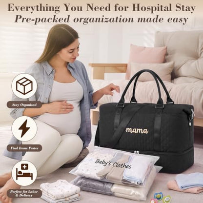Hosuly Black Mama Hospital Bag Essentials for Women Labor Delivery - color: Black