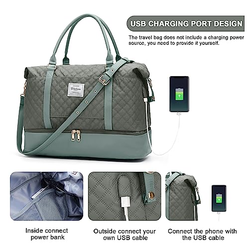 Large Travel Duffle Bag Carry on Weekend Bag with Shoes Compartment Gym Bags for Travel Women Men Waterproof Business Work Overnight Trips Sport Hospital Airplane Travel Essentials Green - color: A20-Green