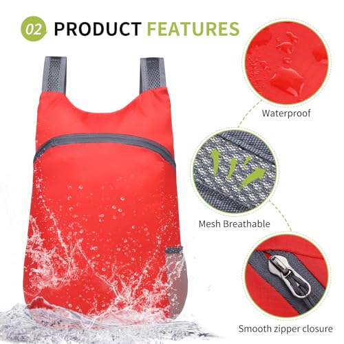 Ultra Lightweight Hiking-Daypack,Foldable Travel Packable Backpack | 20L Foldable Bag for Camping Cycling Outdoor,Day Pack for Men Women,red - color: Red
