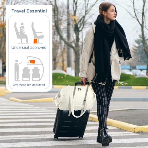 TOPDesign Travel Duffel Bag, Puffy Carry On Overnight, Gym Bag w/Wet Pocket - color: Ivory White