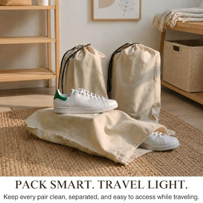 Cotton Shoe Travel Bags with Drawstring, Pack of 3, 19"x15" inch - size: Medium (19"×15")