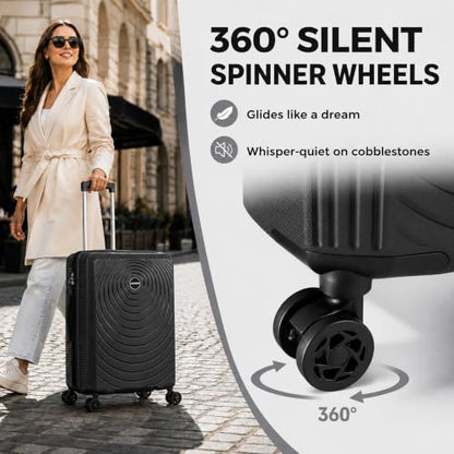 CONCEPTEN Luggage Sets 3 Piece, PP Hardshell Suitcases Set with Wheels - color: Black, size: 3 Piece Sets (21/Db/Tb)