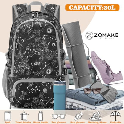 ZOMAKE Lightweight Packable Backpack 30L, Foldable Travel Hiking Daypack - color: D-starry Sky Print