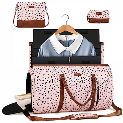 Convertible 2-in-1 Garment Bags for Travel with Waterproof Shoe Compartment - color: E-Pink Leopard
