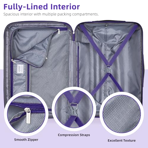 LARVENDER Carry on Luggage Sets 3 Piece, 20 Inch Suitcases, Midnight Berry - color: Midnight Berry-20BP, size: 3 Piece Set (Backpack/TB/20)