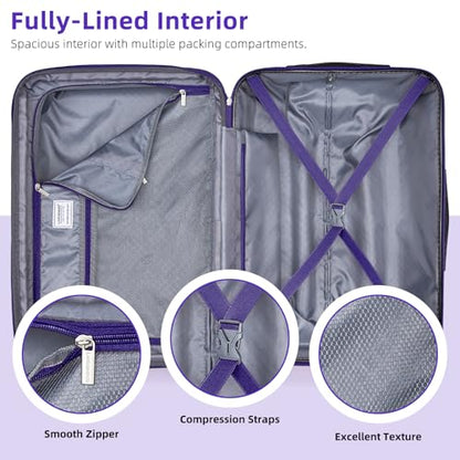 LARVENDER Carry on Luggage Sets 3 Piece, 20 Inch Suitcases, Midnight Berry - color: Midnight Berry-20BP, size: 3 Piece Set (Backpack/TB/20)