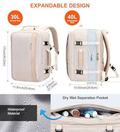 PIJUSHI Laptop Travel Backpack Carry On Flight Approved Fits 16 inch Laptop - color: Beige