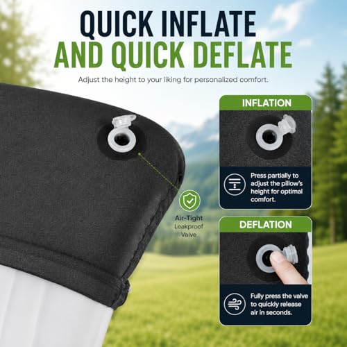 UWILLION Inflatable Camping Pillow with Removable Washable Cover, Ultralight Compact Air Pillow for Backpacking, Hiking, Travel & Camping, Ergonomic Neck and Lumbar Support Blow Up Pillow – Grey - color: Gray