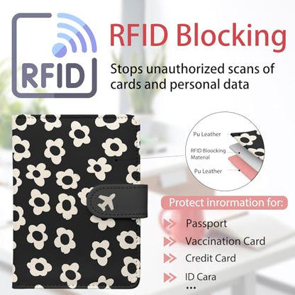 Passport Holder, Cute Travel Wallet Cover with RFID Blocking,Flower - color: D-Graphic