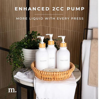 MaisoNovo Refillable Shampoo and Conditioner Bottles| White Bamboo Set of 3 - color: White /Bamboo