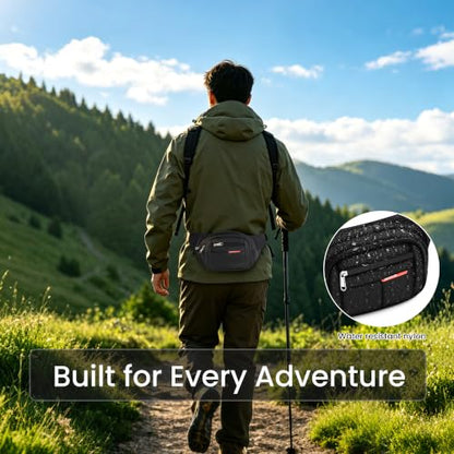 1000D Water-Resistant Fanny Pack 4 Zipper Crossbody Sling Bag for Hiking
