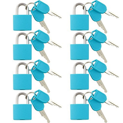 8 Pc Metal Padlock Solid Brass Luggage, Backpack, Diary, Jewelry Box, Crafts, School Teaching Lock with Key and Durable Cover (Small, Blue) - color: Blue, size: Small