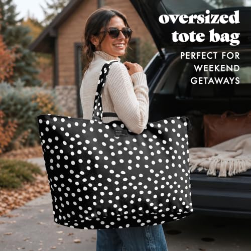Fit & Fresh All The Things XL Tote Bag for Women, Beach Bag & Weekender - color: Black & White Dot