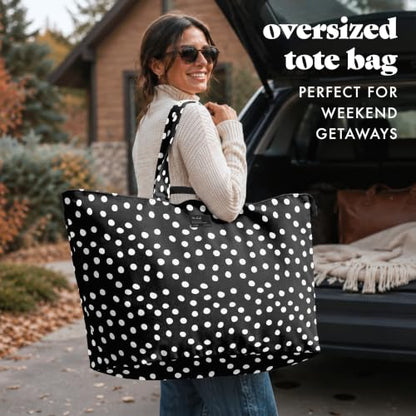 Fit & Fresh All The Things XL Tote Bag for Women, Beach Bag & Weekender - color: Black & White Dot