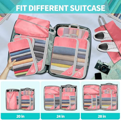 6 Set Compression Packing Cubes for Travel - Compressible, Lightweight, and Space-Saving Packing Cubes, Travel Accessories Luggage Suitcase Backpack for Men Women (Pink) - color: Pink
