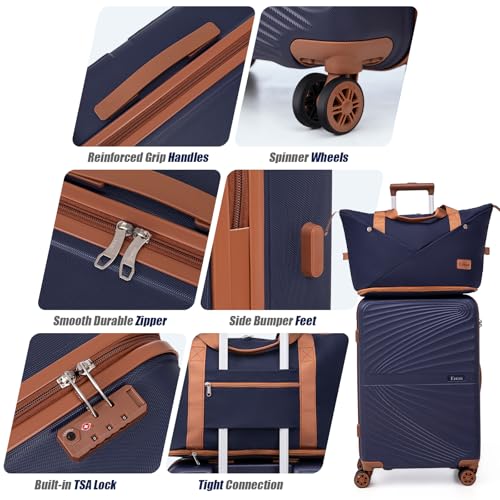 Eeeza Luggage Sets 5 Piece Hardside Suitcase,Sky Blue(20"/24"/28"/DB/TB) - color: Sky blue