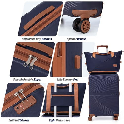 Eeeza Luggage Sets 5 Piece Hardside Suitcase,Sky Blue(20"/24"/28"/DB/TB) - color: Sky blue