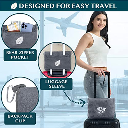 PAVILIA Compact 2-in-1 Travel Blanket Pillow for Airplane Flight, Dark Gray - color: Gray
