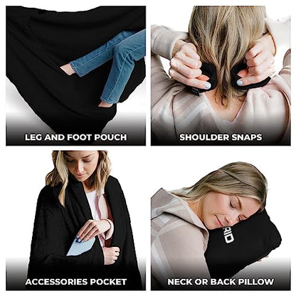 Zero Grid Lightweight Airplane & Travel Blanket with Foot Pockets, Black - color: Black