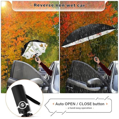 JIPONI Windproof Travel Umbrellas 01 - Large Compact Umbrella for Rain & Sun, Automatic Anti-UV Protection and Light Folding for Backpack & Car - color: Flower